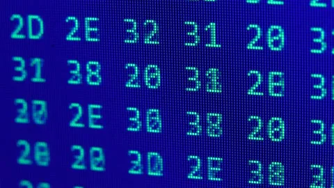 Close up on computer screen binary code on blue background. 스톡 동영상 139629555