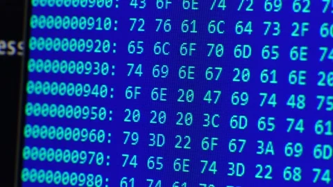 Close up on computer screen binary code on blue background. 스톡 동영상 139630414
