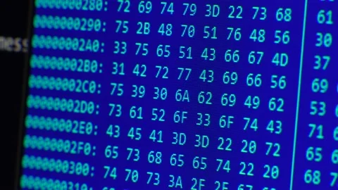 Close up on computer screen binary code on blue background. 스톡 동영상 139630877