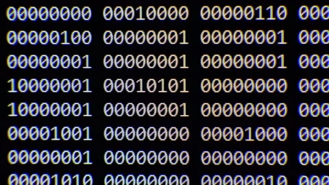 Close up on computer screen binary code on black background. 스톡 동영상 139631080