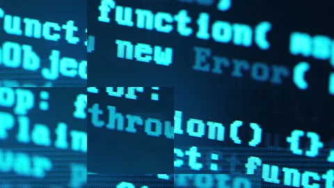 Close up of computer screen with blue programming code, glitch distortion Stock Footage 337125627