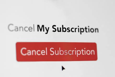 Close Up Of Computer Screen With Cancel My Subscription Message To Save Money Stock Photos