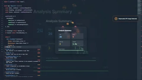 Close up of computer screen displaying complex software code and data analysis Stock Footage 340217250