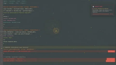 Close up of computer screen displaying complex software code in a dark mode Vidéo 340218134
