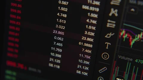 Close-up of a computer screen displaying cryptocurrency and stock market Stock Footage 317952500
