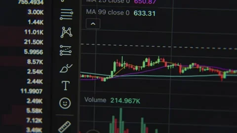 Close-up of a computer screen displaying cryptocurrency and stock market Stock Footage 317952828