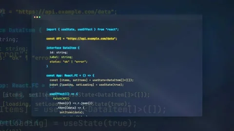 Close up of computer screen displaying react javascript code for api data Stock Footage 336779730