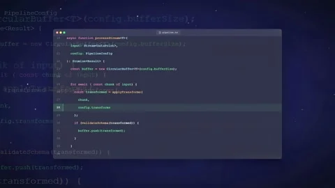 Close up of computer screen displaying scrolling lines of complex software code Stock Footage 336775523