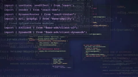 Close up of computer screen displaying scrolling lines of programming code for Stock Footage 339968803