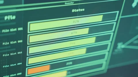 Close up on computer screen as files and data upload to remote server or ftp Stock Footage 340427968