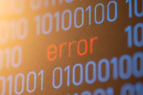 Close up of computer screen with inscription Error between binary code Stockfoto's