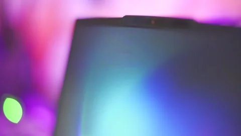 Close-Up Computer Screen: Neon Ambiance with HLG Color Effects Stock Footage 301561446