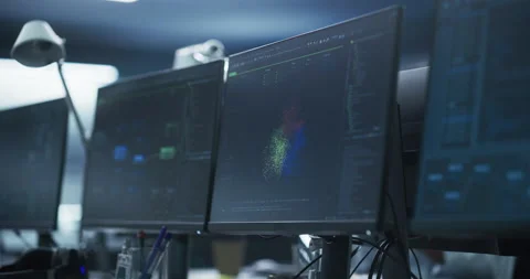 Close Up Computer Screen in Research Office 스톡 동영상 234183040