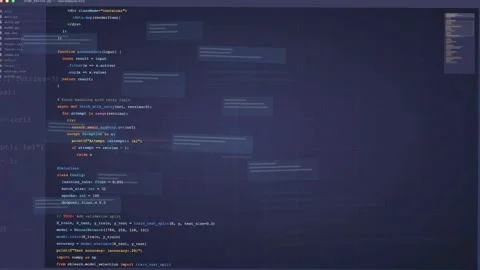 Close up of computer screen showing complex software programming code with Stock Footage 339973384