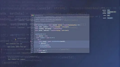 Close up of computer screen showing scrolling lines of programming code for Stock Footage 339966683
