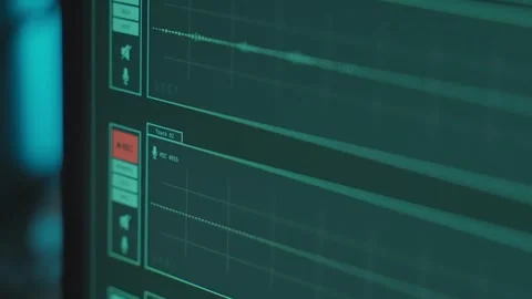 Close up computer screen with sound recording software and audio waves playing Stock Footage 339891034