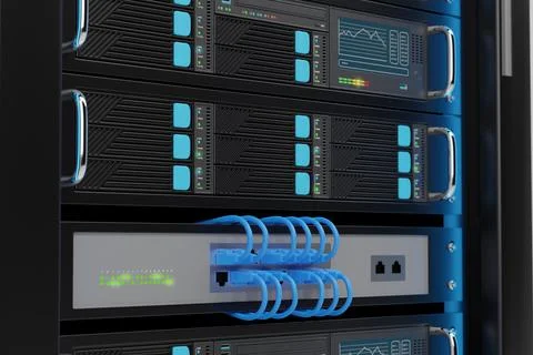 Close up of computer server rack. 3d illustration. イラスト素材