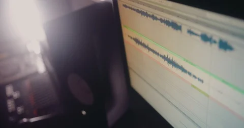 Close-up of computer software music editor in music recording studio 스톡 동영상 90230757
