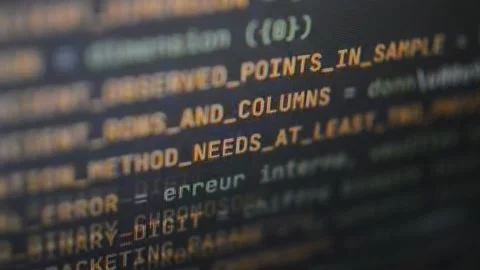 Close-up computer's monitor with code program scrolling Stock Footage 199018266