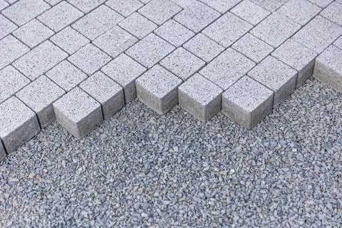Close up of a concrete blocks for new path way, building a new pavement concept 写真素材