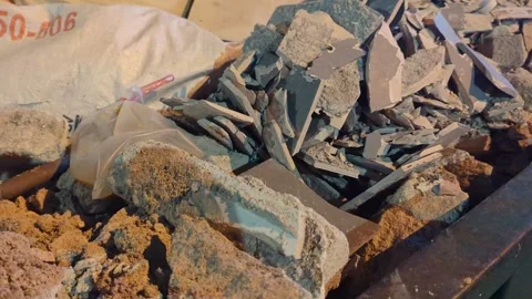 Close-up of Concrete Debris and Construction Rubble Pile Stock Footage 328833239