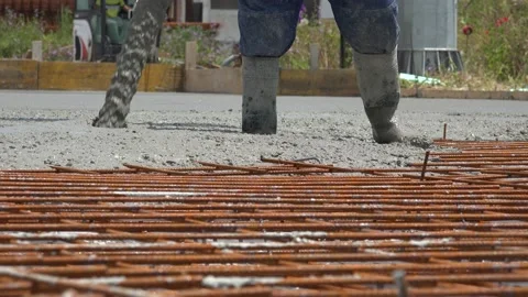 Close up of Concreting a base plate with ready-mixed concrete 動画素材 196166739
