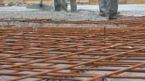 Close up of Concreting a base plate with ready-mixed concrete Stock Footage 196166747