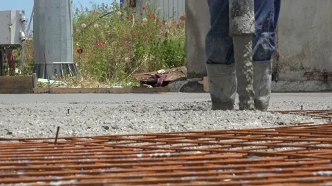 Close up of Concreting a base plate with ready-mixed concrete Stock Footage 196166751