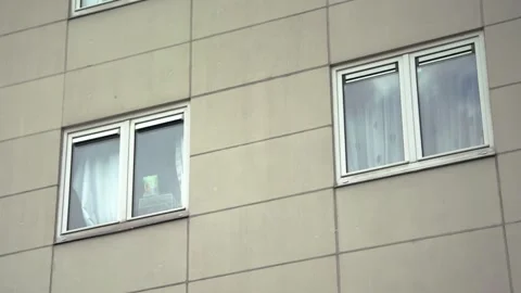 Close up of condominium facade and closed windows. Zoom in Stock Footage 149935682
