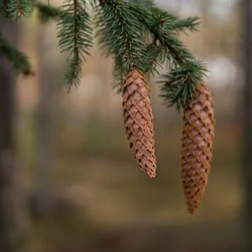 Close up of cones on a tree Stock Photos