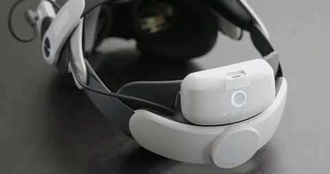 Close-up. Connection battery on Virtual Reality Headset. Stock Footage 257730570
