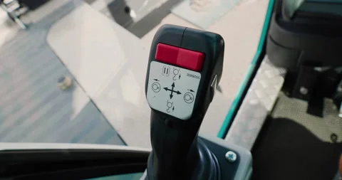 Close-up of the construction crane control joystick, view from mobile crane cab. Stock Footage 147375739