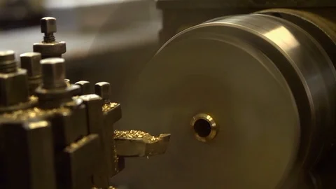 Close up of the construction of a gear with the lathe Stock Footage 126726057