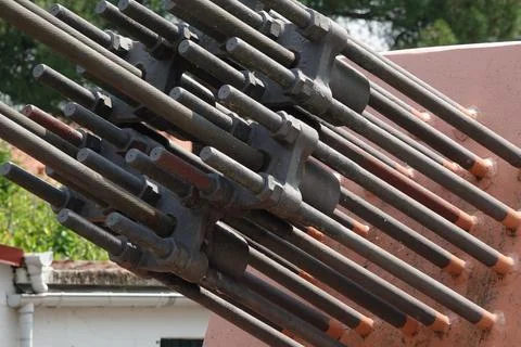 Close up of the construction of a large cable stayed bridge . Stock Photos
