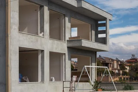 Close-up of the construction of a stone building. Construction of a new build Stock Photos