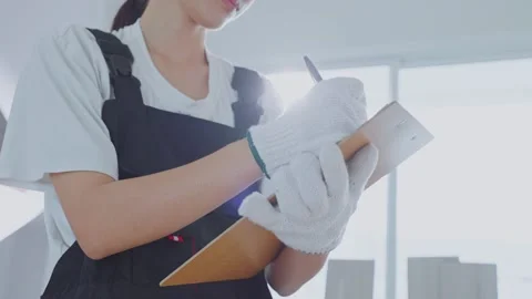 Close up of Construction worker check renovation of corridor in house Stock Footage 170878202