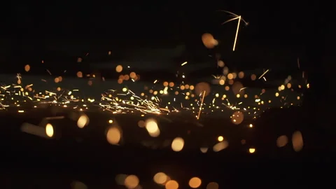 Close up construction worker cutting steel beam. Hot metal sparks Stock Footage 157114792