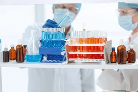Close up. container with test tubes on the table in the laboratory . Stock Photos