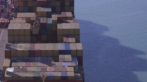 Close up of containers being loaded on ship 4k Stock Footage 40195276