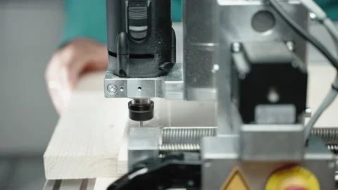 Close up of contemporary CNC milling machine with sharp spindle for engraving on Video stock 159298546