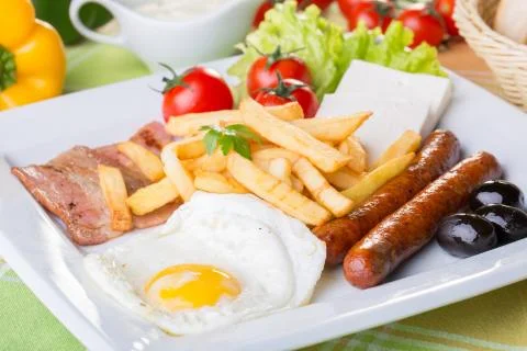 Close up of continental breakfast with eggs Stock Photos