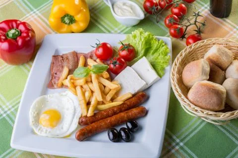 Close up of continental breakfast with eggs Stock Photos