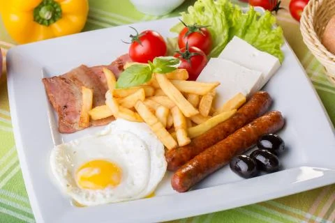 Close up of continental breakfast with eggs Stock Photos