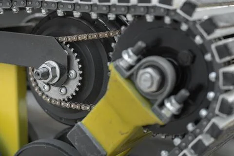 Close-up of continuous track of crawler robot. Stock Photos