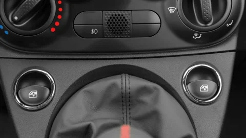 Close up of control buttons Rosso (Red) 2016 Fiat 500 Abarth Stock Footage 159865358
