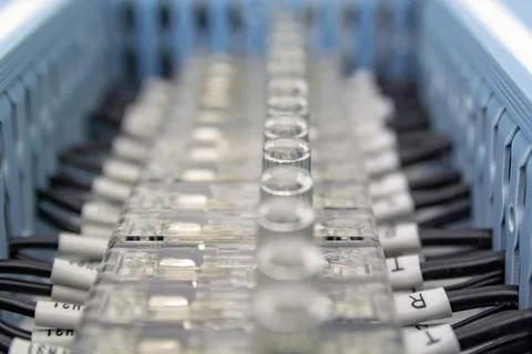 Close up control panel assembly with wire and terminal box, measurement resis Stock Photos