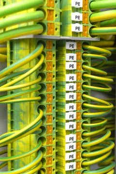Close up control panel assembly with wire and terminal box, ground connectivi Stock Photos
