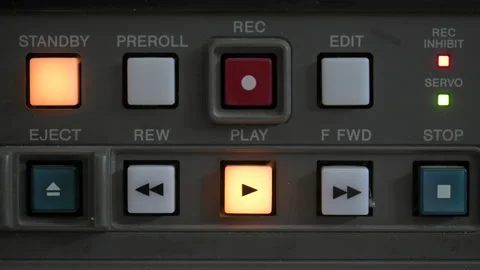 Close up of the control panel of an old broadcasting recorder Stock Footage 156384952