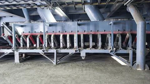 Close up of conveyor machine with steel structure Stock Photos