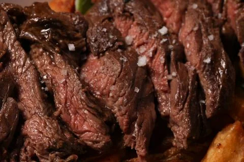 Close up on cooked beef slice healthy food Stock Photos